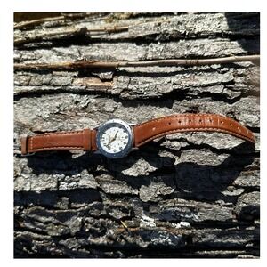 Timex Indiglo Quartz Watch Brown Leather Silver White Dial T2N647